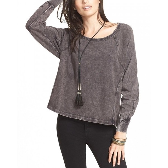 We The Free Black Acid Wash Dolman Sleeve Swing Shirt Top - Picture 4 of 9